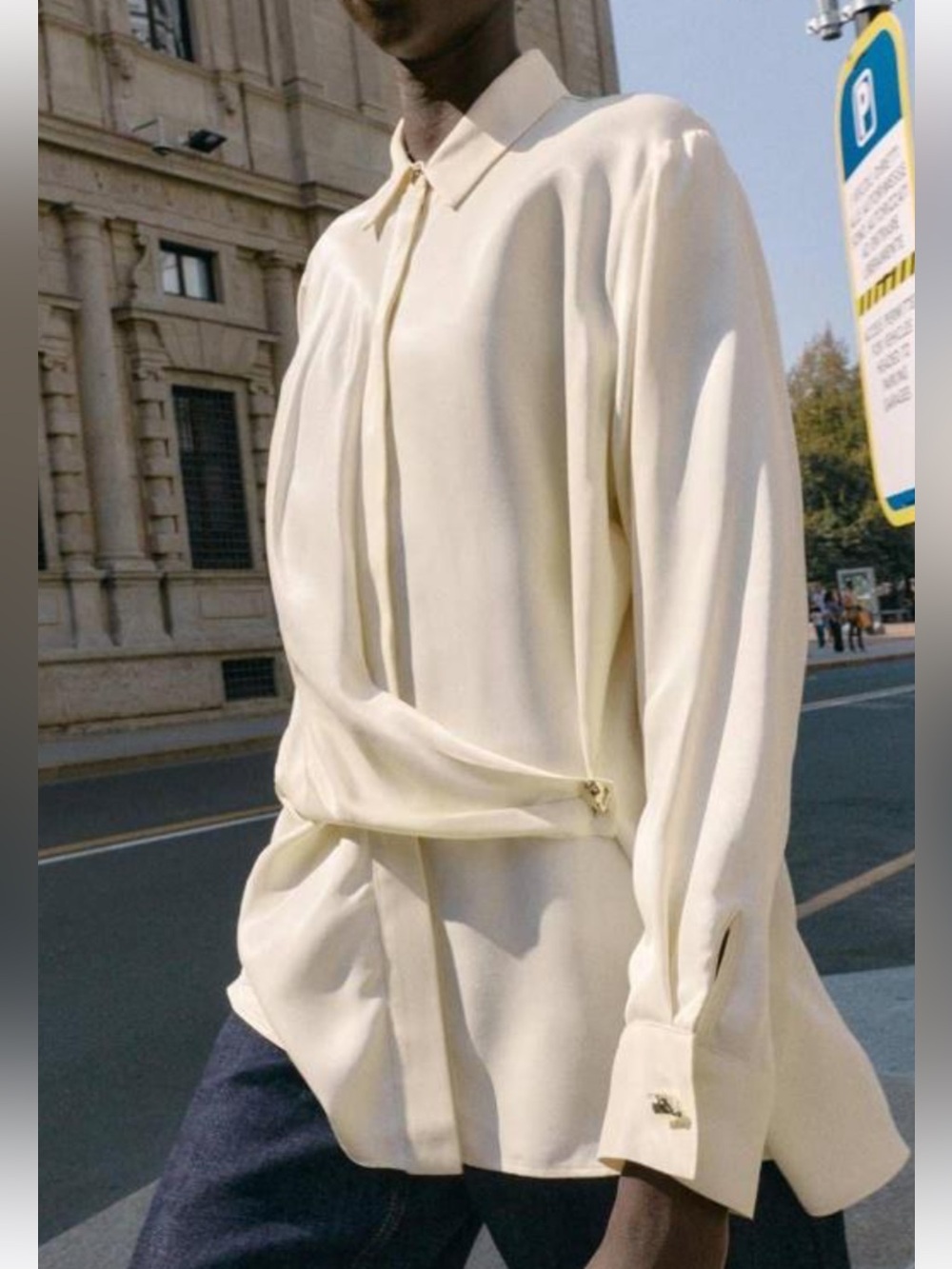 Zara Cream Twist-Front Button Down Shirt